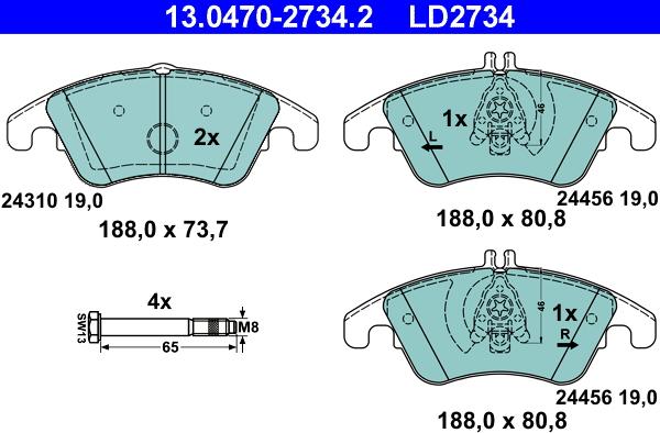 ATE 13.0470-2734.2 - Тормозные колодки, дисковые, комплект autospares.lv