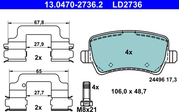 ATE 13.0470-2736.2 - Тормозные колодки, дисковые, комплект autospares.lv