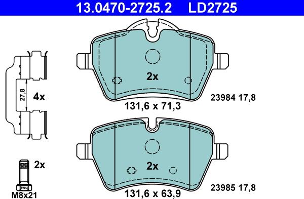 ATE 13.0470-2725.2 - Тормозные колодки, дисковые, комплект autospares.lv