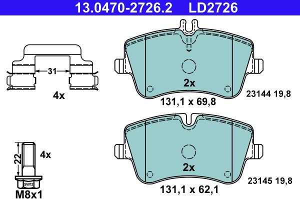 ATE 13.0470-2726.2 - Тормозные колодки, дисковые, комплект autospares.lv