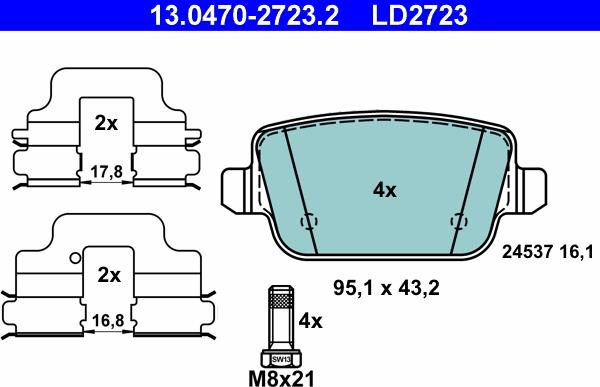 ATE 13.0470-2723.2 - Тормозные колодки, дисковые, комплект autospares.lv