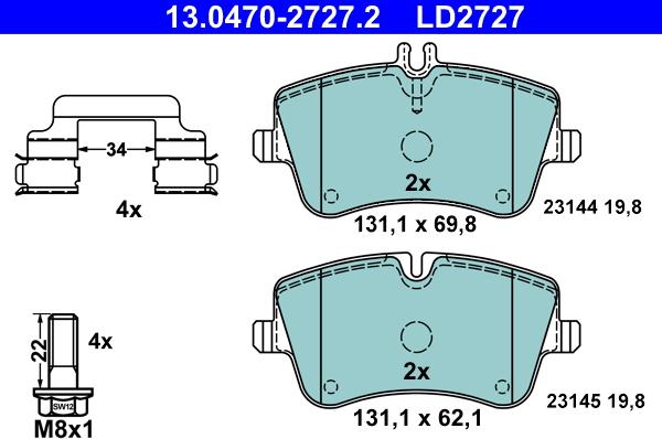 ATE 13.0470-2727.2 - Тормозные колодки, дисковые, комплект autospares.lv