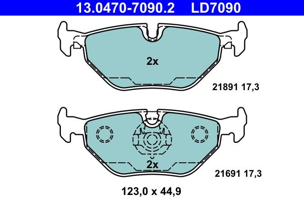 ATE 13.0470-7090.2 - Тормозные колодки, дисковые, комплект autospares.lv