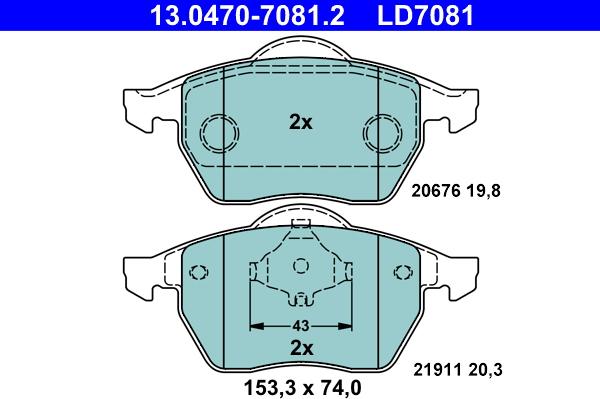 ATE 13.0470-7081.2 - Тормозные колодки, дисковые, комплект autospares.lv