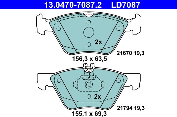 ATE 13.0470-7087.2 - Тормозные колодки, дисковые, комплект autospares.lv