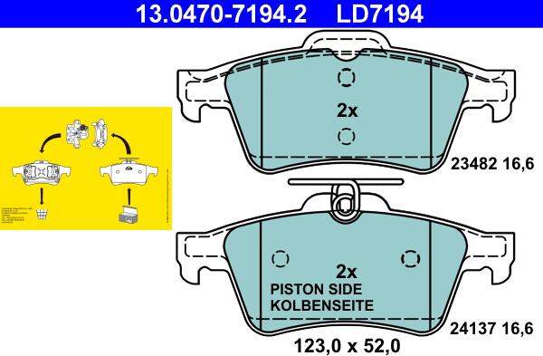 ATE 13.0470-7194.2 - Тормозные колодки, дисковые, комплект autospares.lv