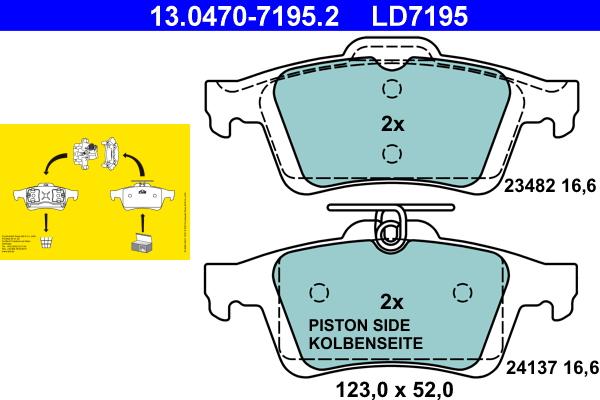 ATE 13.0470-7195.2 - Тормозные колодки, дисковые, комплект autospares.lv