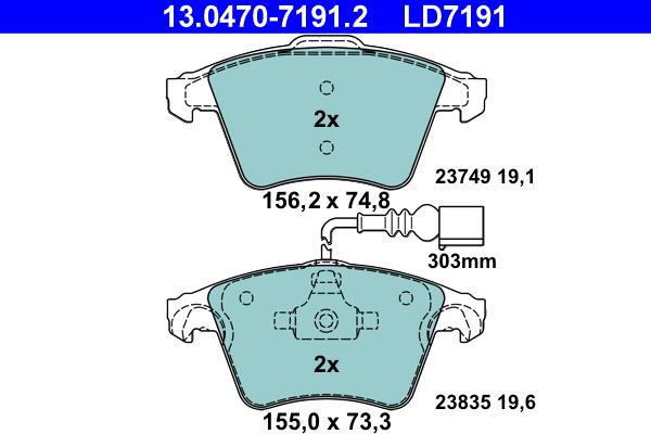 ATE 13.0470-7191.2 - Тормозные колодки, дисковые, комплект autospares.lv