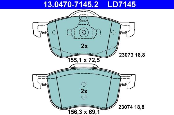 ATE 13.0470-7145.2 - Тормозные колодки, дисковые, комплект autospares.lv