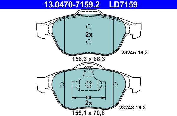 ATE 13.0470-7159.2 - Тормозные колодки, дисковые, комплект autospares.lv