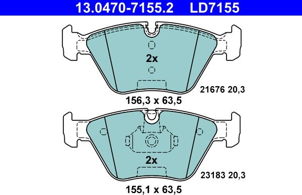 ATE 13.0470-7155.2 - Тормозные колодки, дисковые, комплект autospares.lv