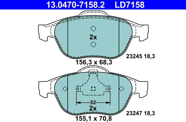 ATE 13.0470-7158.2 - Тормозные колодки, дисковые, комплект autospares.lv