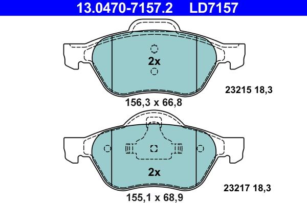 ATE 13.0470-7157.2 - Тормозные колодки, дисковые, комплект autospares.lv