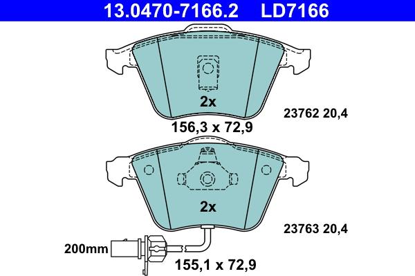 ATE 13.0470-7166.2 - Тормозные колодки, дисковые, комплект autospares.lv