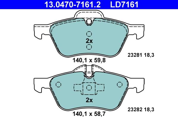 ATE 13.0470-7161.2 - Тормозные колодки, дисковые, комплект autospares.lv