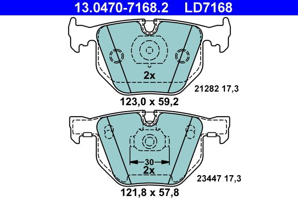 ATE 13.0470-7168.2 - Тормозные колодки, дисковые, комплект autospares.lv