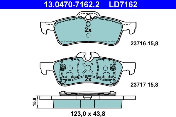 ATE 13.0470-7162.2 - Тормозные колодки, дисковые, комплект autospares.lv