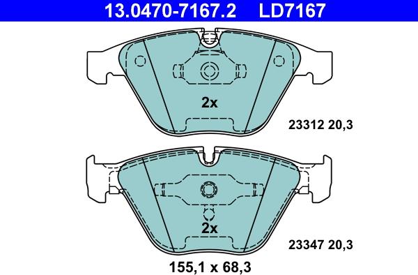 ATE 13.0470-7167.2 - Тормозные колодки, дисковые, комплект autospares.lv