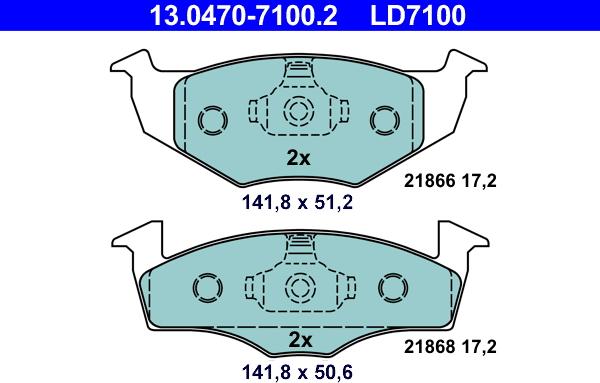 ATE 13.0470-7100.2 - Тормозные колодки, дисковые, комплект autospares.lv