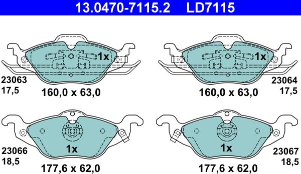 ATE 13.0470-7115.2 - Тормозные колодки, дисковые, комплект autospares.lv