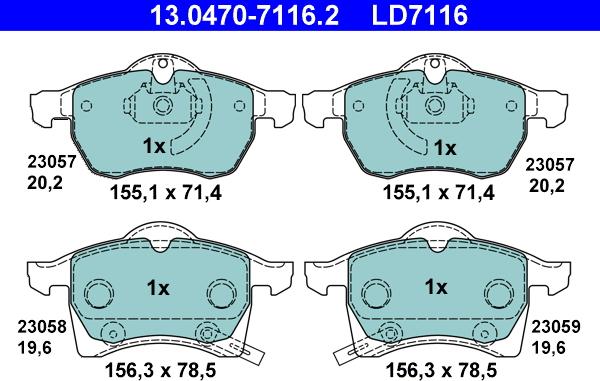 ATE 13.0470-7116.2 - Тормозные колодки, дисковые, комплект autospares.lv