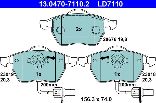 ATE 13.0470-7110.2 - Тормозные колодки, дисковые, комплект autospares.lv