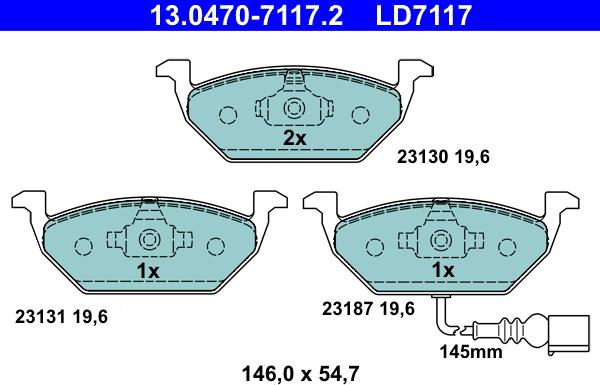 ATE 13.0470-7117.2 - Тормозные колодки, дисковые, комплект autospares.lv