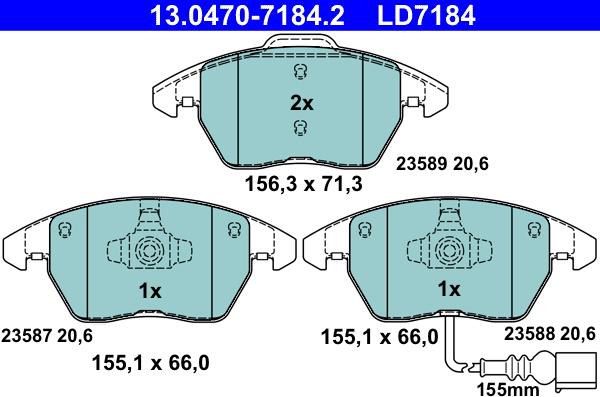 ATE 13.0470-7184.2 - Тормозные колодки, дисковые, комплект autospares.lv