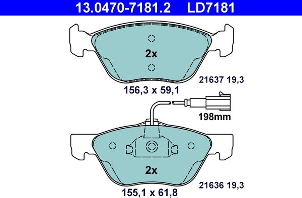 ATE 13.0470-7181.2 - Тормозные колодки, дисковые, комплект autospares.lv