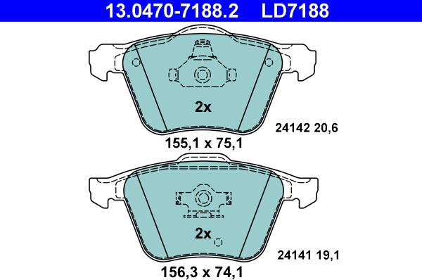 ATE 13.0470-7188.2 - Тормозные колодки, дисковые, комплект autospares.lv