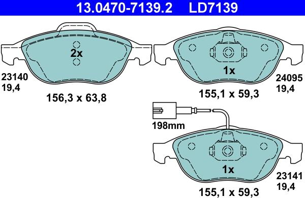 ATE 13.0470-7139.2 - Тормозные колодки, дисковые, комплект autospares.lv