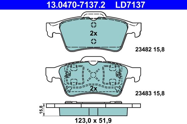 ATE 13.0470-7137.2 - Тормозные колодки, дисковые, комплект autospares.lv