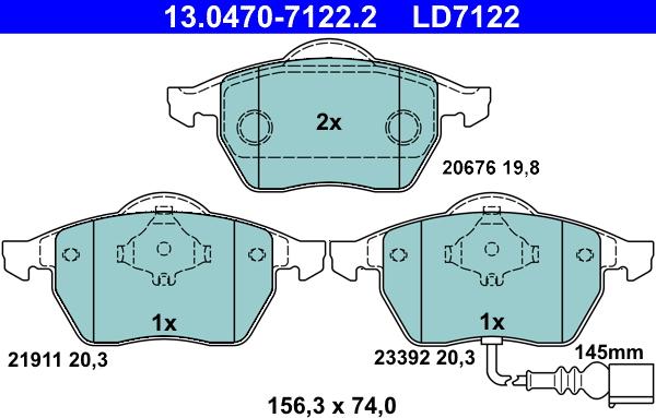 ATE 13.0470-7122.2 - Тормозные колодки, дисковые, комплект autospares.lv