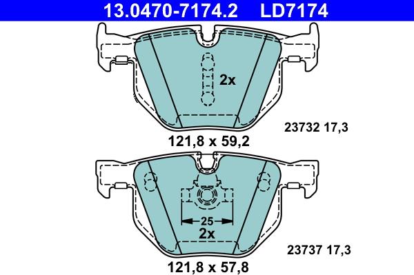 ATE 13.0470-7174.2 - Тормозные колодки, дисковые, комплект autospares.lv