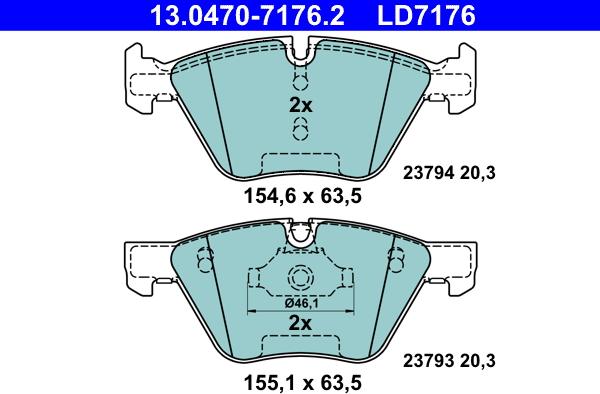 ATE 13.0470-7176.2 - Тормозные колодки, дисковые, комплект autospares.lv