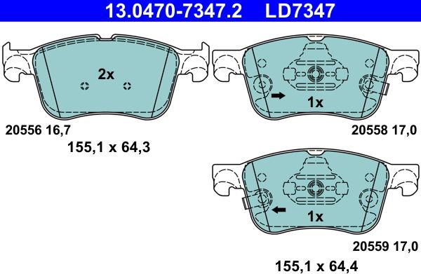 ATE 13.0470-7347.2 - Тормозные колодки, дисковые, комплект autospares.lv