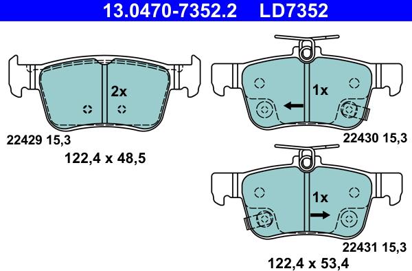 ATE 13.0470-7352.2 - Тормозные колодки, дисковые, комплект autospares.lv