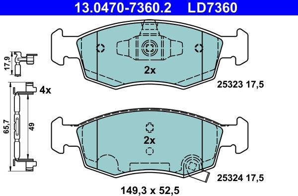 ATE 13.0470-7360.2 - Тормозные колодки, дисковые, комплект autospares.lv