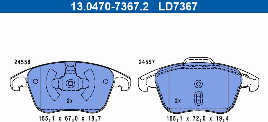 ATE 13.0470-7367.2 - Тормозные колодки, дисковые, комплект autospares.lv