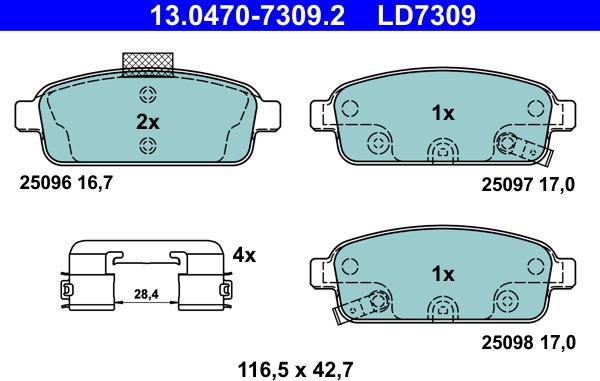 ATE 13.0470-7309.2 - Тормозные колодки, дисковые, комплект autospares.lv