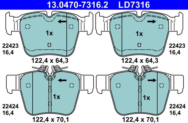 ATE 13.0470-7316.2 - Тормозные колодки, дисковые, комплект autospares.lv