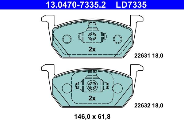 ATE 13.0470-7335.2 - Тормозные колодки, дисковые, комплект autospares.lv