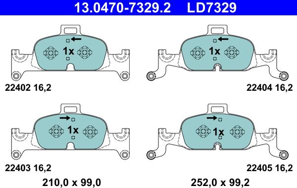 ATE 13.0470-7329.2 - Тормозные колодки, дисковые, комплект autospares.lv