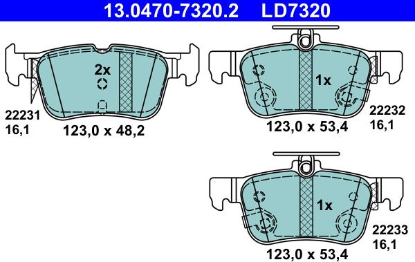 ATE 13.0470-7320.2 - Тормозные колодки, дисковые, комплект autospares.lv