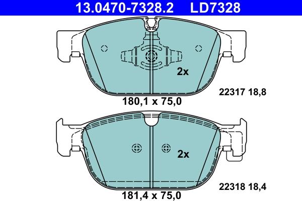 ATE 13.0470-7328.2 - Тормозные колодки, дисковые, комплект autospares.lv