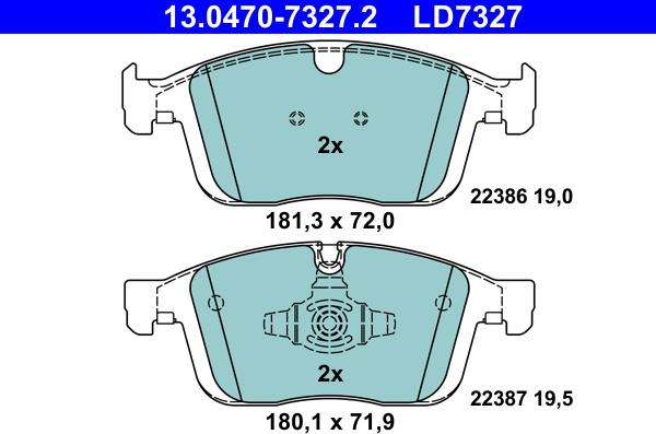 ATE 13.0470-7327.2 - Тормозные колодки, дисковые, комплект autospares.lv