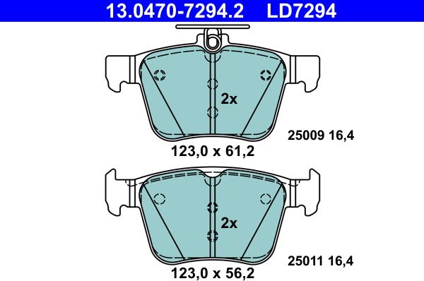 ATE 13.0470-7294.2 - Тормозные колодки, дисковые, комплект autospares.lv