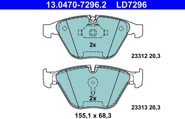 ATE 13.0470-7296.2 - Тормозные колодки, дисковые, комплект autospares.lv