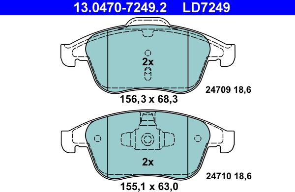 ATE 13.0470-7249.2 - Тормозные колодки, дисковые, комплект autospares.lv