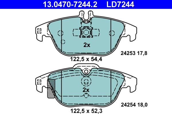 ATE 13.0470-7244.2 - Тормозные колодки, дисковые, комплект autospares.lv